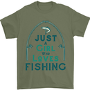 Just a Girl Who Loves Fishing Fisherwoman Mens T-Shirt Cotton Gildan Military Green