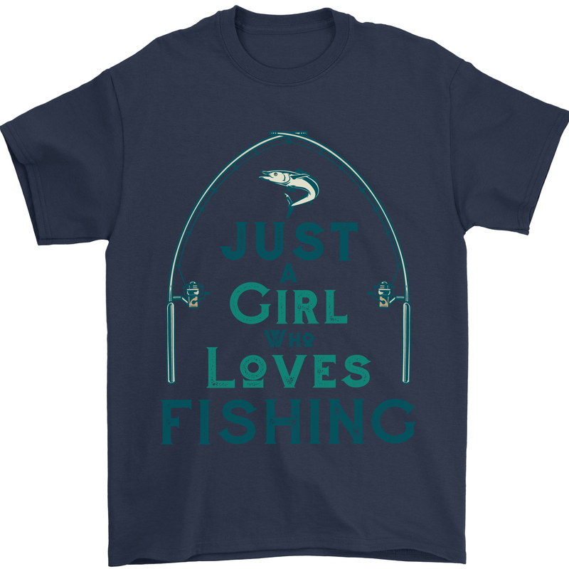 Just a Girl Who Loves Fishing Fisherwoman Mens T-Shirt Cotton Gildan Navy Blue