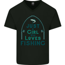 Just a Girl Who Loves Fishing Fisherwoman Mens V-Neck Cotton T-Shirt Black