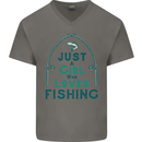 Just a Girl Who Loves Fishing Fisherwoman Mens V-Neck Cotton T-Shirt Charcoal
