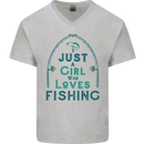 Just a Girl Who Loves Fishing Fisherwoman Mens V-Neck Cotton T-Shirt Sports Grey