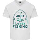Just a Girl Who Loves Fishing Fisherwoman Mens V-Neck Cotton T-Shirt White