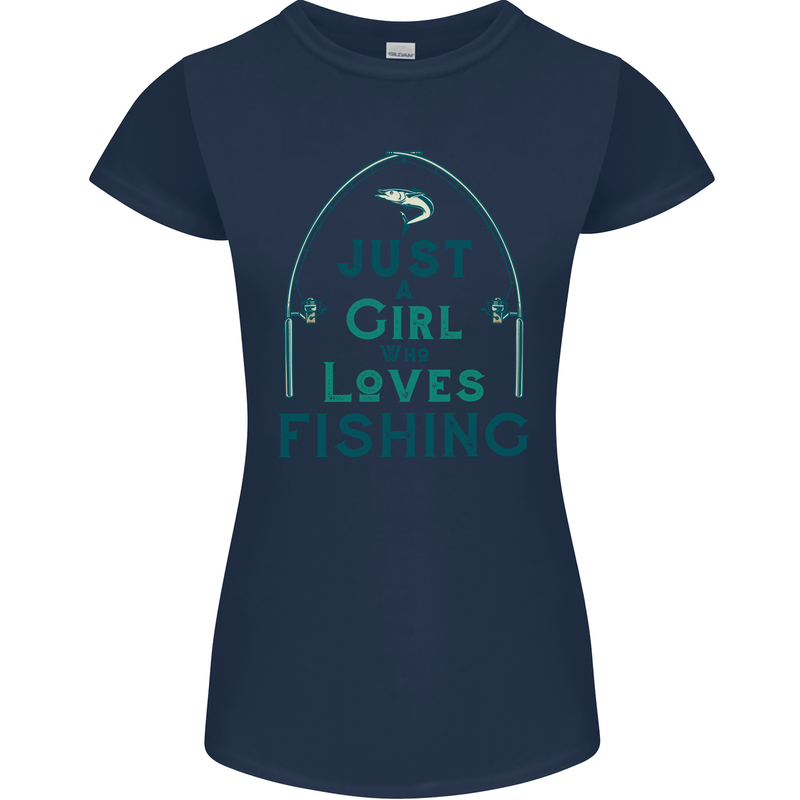 Just a Girl Who Loves Fishing Fisherwoman Womens Petite Cut T-Shirt Navy Blue