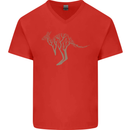 Kangaroo Ecology Mens V-Neck Cotton T-Shirt Red