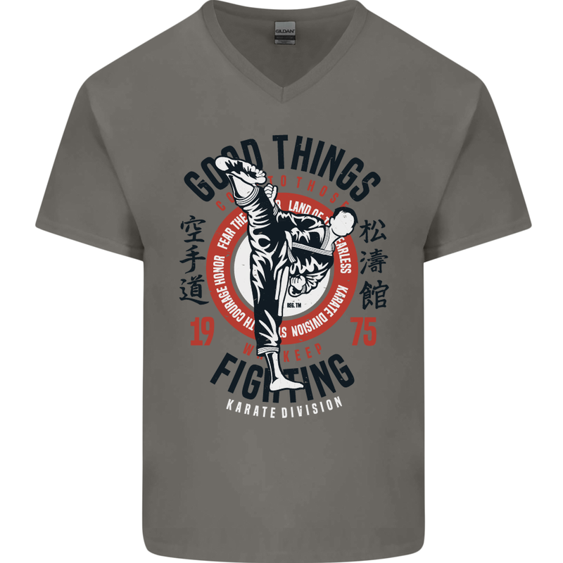 Karate Good Things Mixed Martial Arts MMA Mens V-Neck Cotton T-Shirt Charcoal