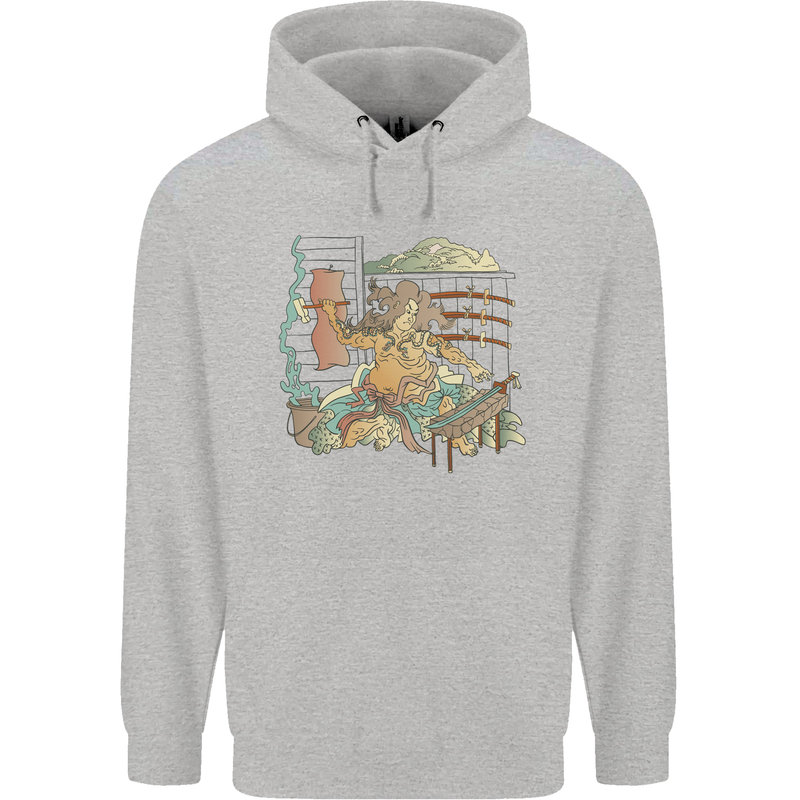 Katana Blacksmith Japanese Samurai Sword Childrens Kids Hoodie Sports Grey
