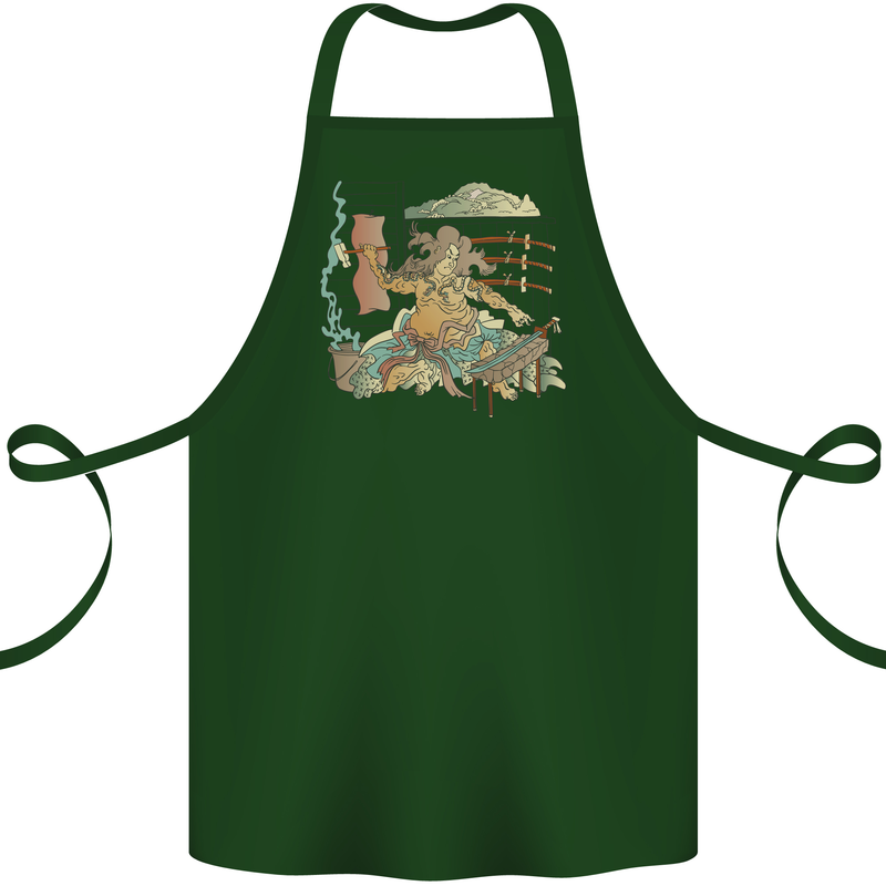 Katana Blacksmith Japanese Samurai Sword Cotton Apron 100% Organic Forest Green