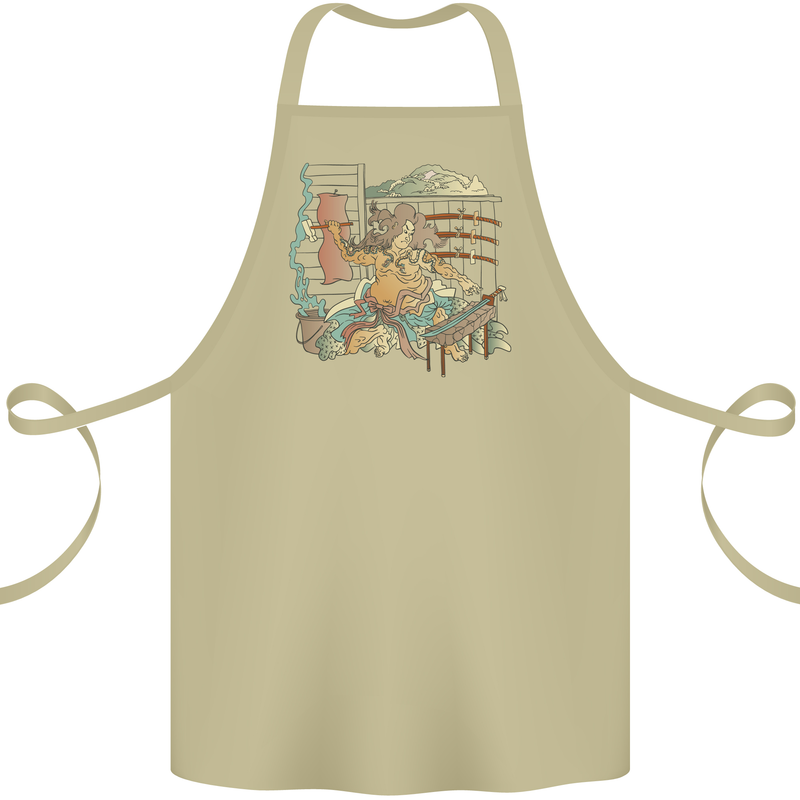 Katana Blacksmith Japanese Samurai Sword Cotton Apron 100% Organic Khaki
