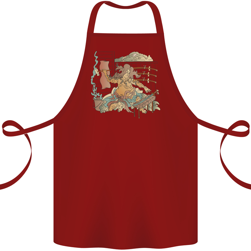 Katana Blacksmith Japanese Samurai Sword Cotton Apron 100% Organic Maroon