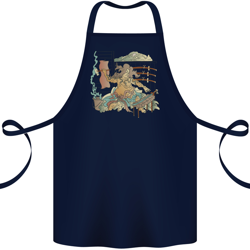 Katana Blacksmith Japanese Samurai Sword Cotton Apron 100% Organic Navy Blue