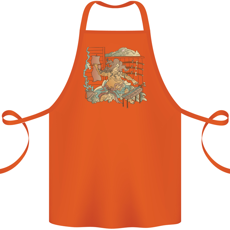 Katana Blacksmith Japanese Samurai Sword Cotton Apron 100% Organic Orange
