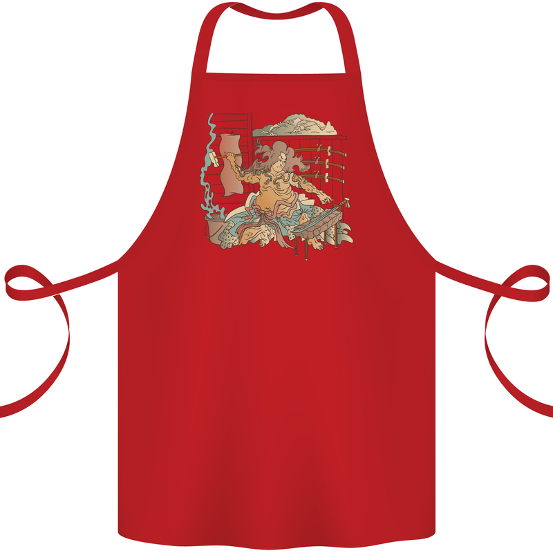Katana Blacksmith Japanese Samurai Sword Cotton Apron 100% Organic Red