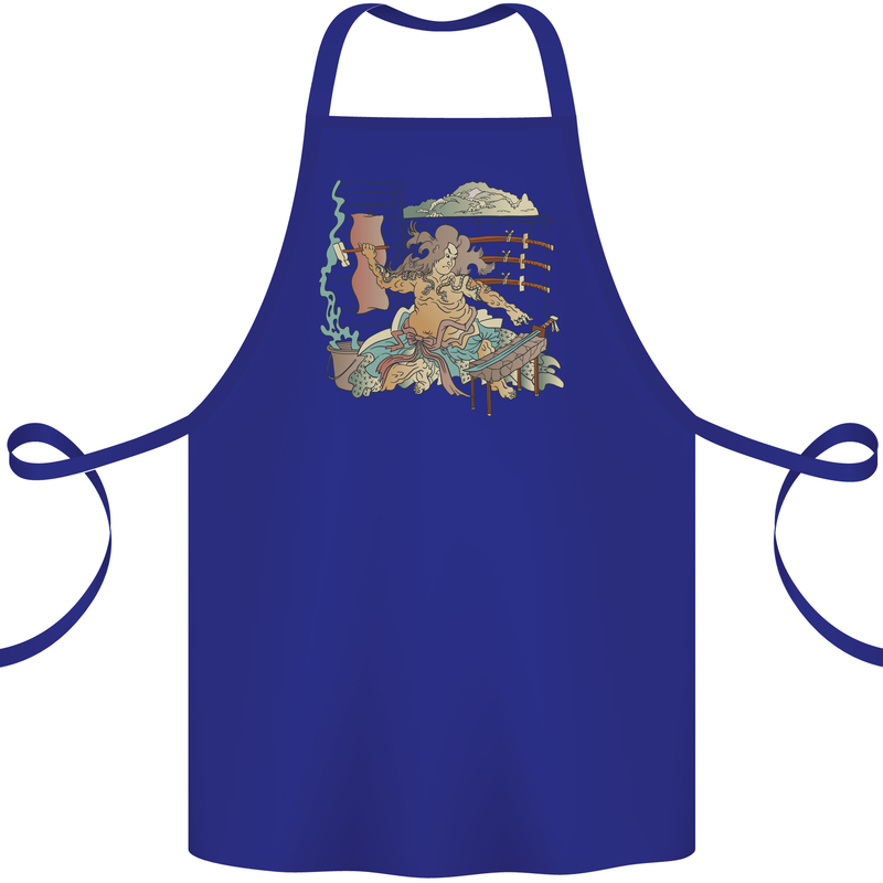 Katana Blacksmith Japanese Samurai Sword Cotton Apron 100% Organic Royal Blue