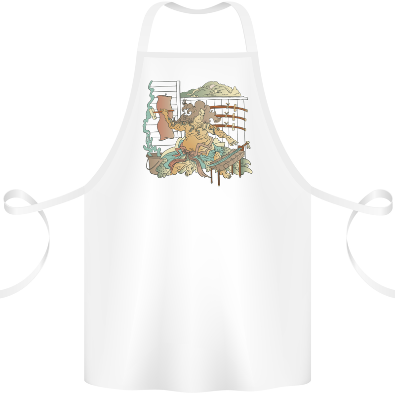 Katana Blacksmith Japanese Samurai Sword Cotton Apron 100% Organic White