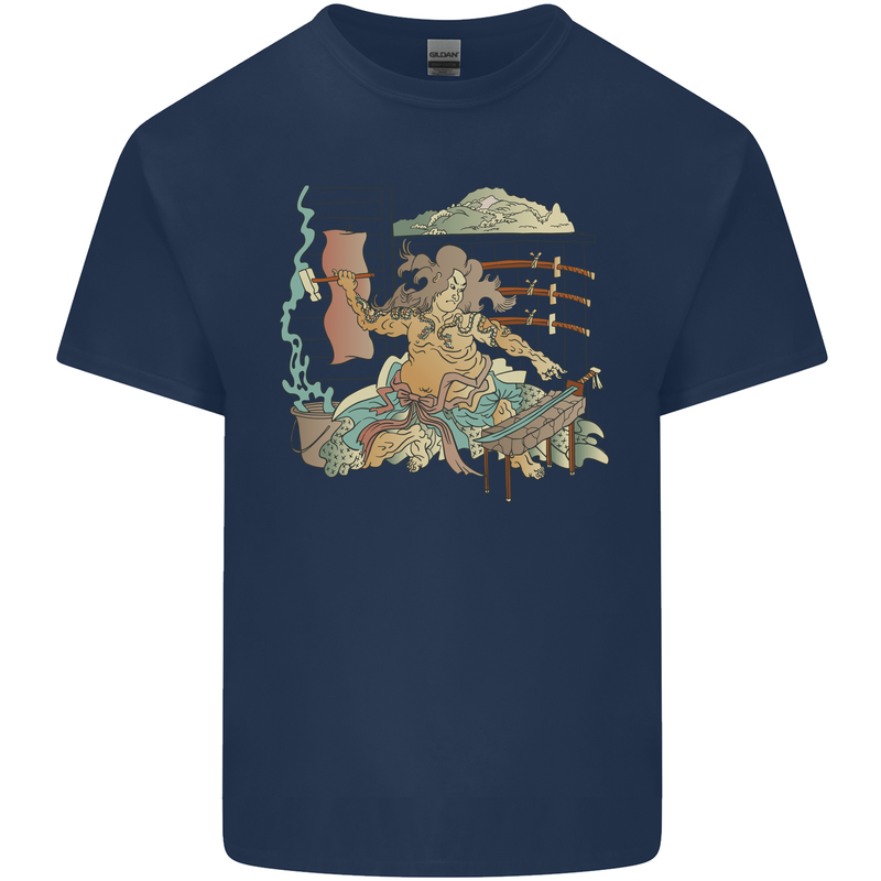 Katana Blacksmith Japanese Samurai Sword Kids T-Shirt Childrens Navy Blue