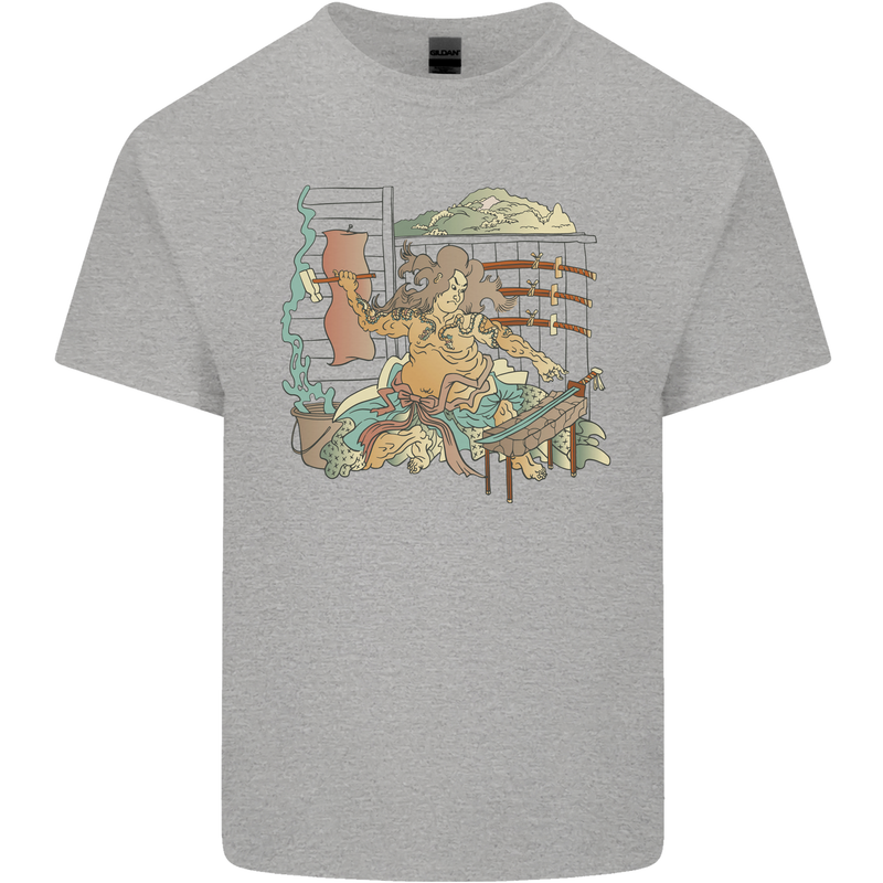 Katana Blacksmith Japanese Samurai Sword Kids T-Shirt Childrens Sports Grey