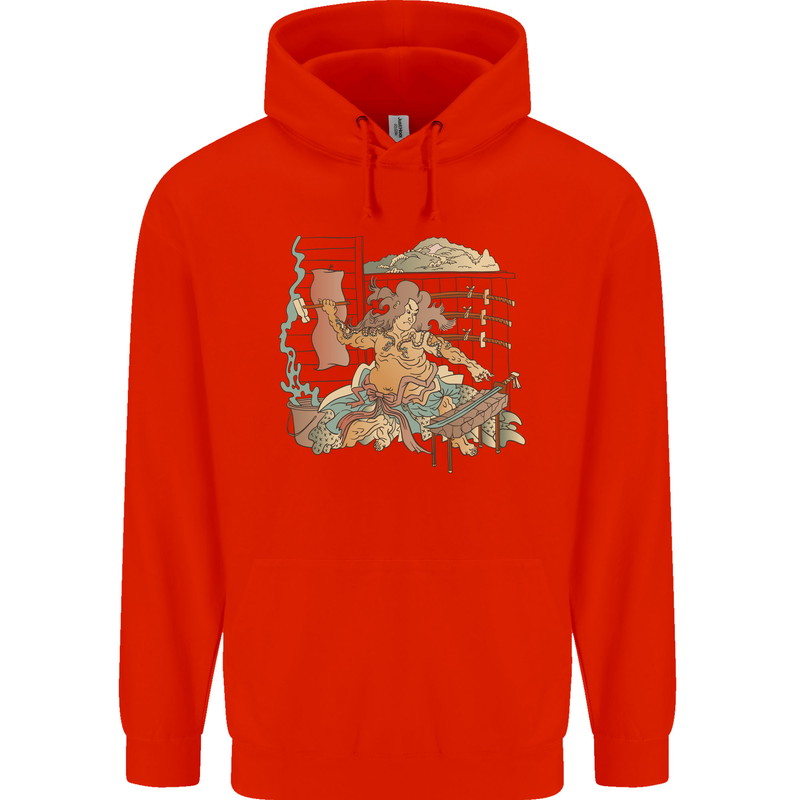 Katana Blacksmith Japanese Samurai Sword Mens 80% Cotton Hoodie Bright Red
