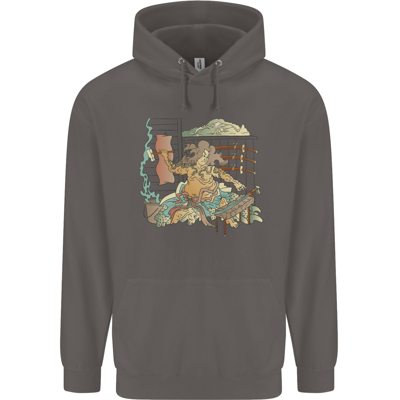 Katana Blacksmith Japanese Samurai Sword Mens 80% Cotton Hoodie Charcoal