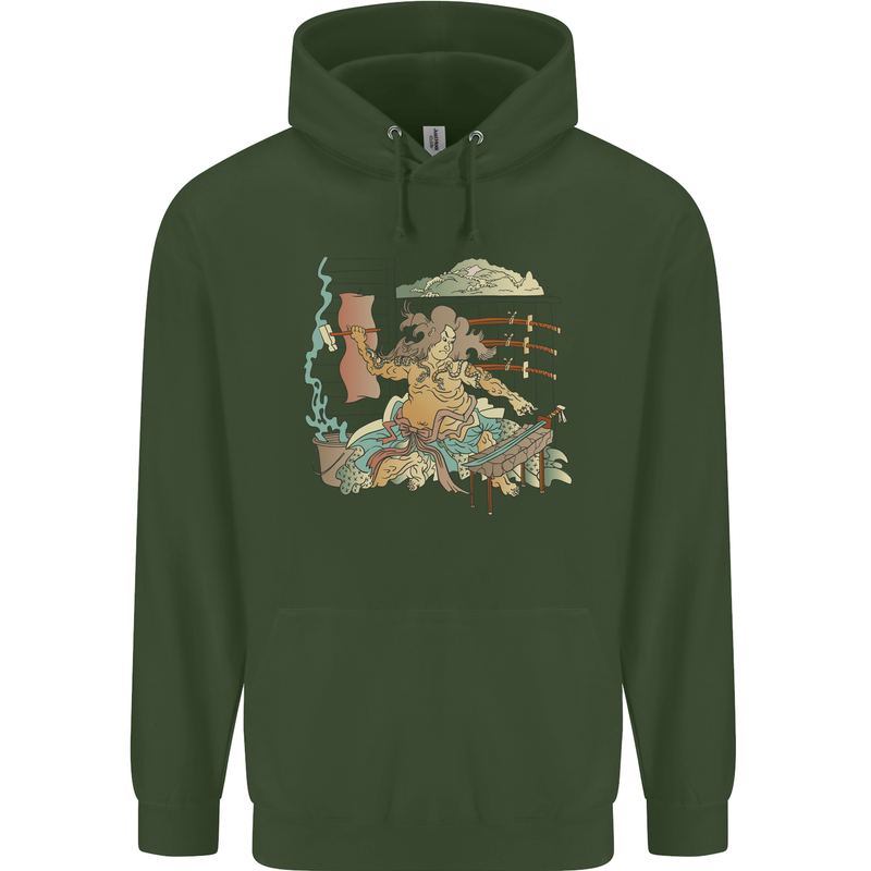 Katana Blacksmith Japanese Samurai Sword Mens 80% Cotton Hoodie Forest Green