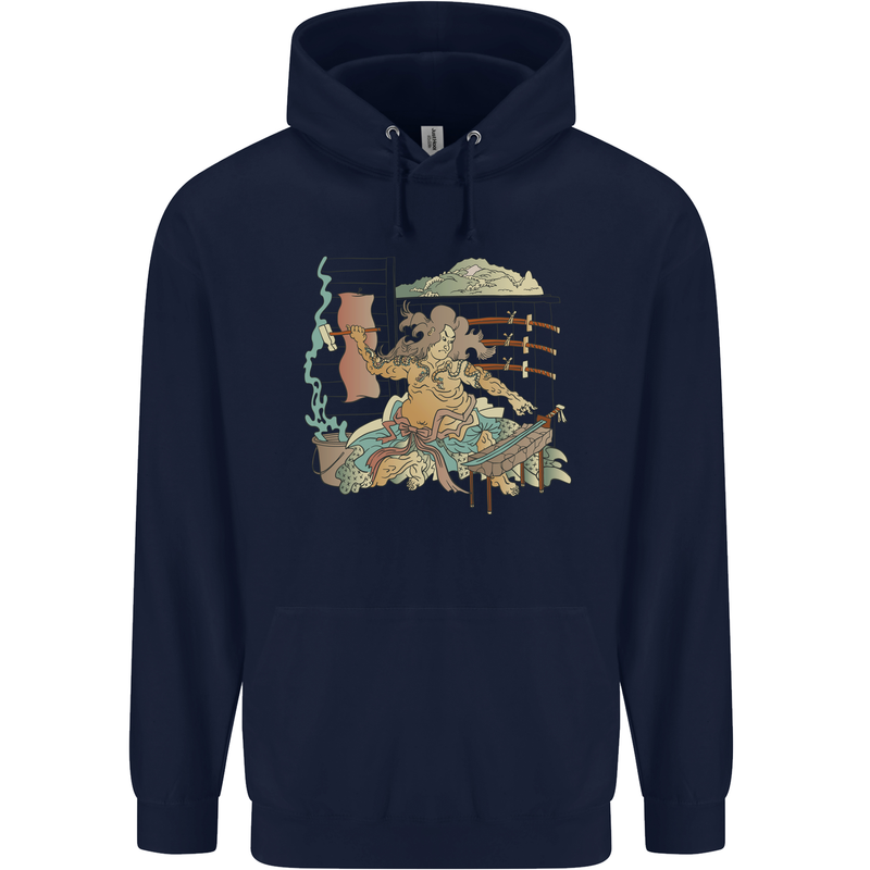 Katana Blacksmith Japanese Samurai Sword Mens 80% Cotton Hoodie Navy Blue