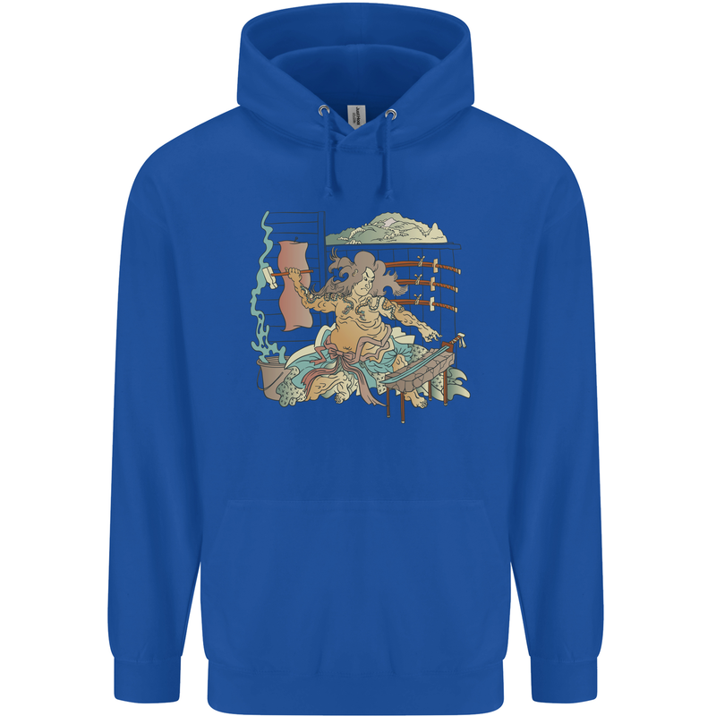 Katana Blacksmith Japanese Samurai Sword Mens 80% Cotton Hoodie Royal Blue