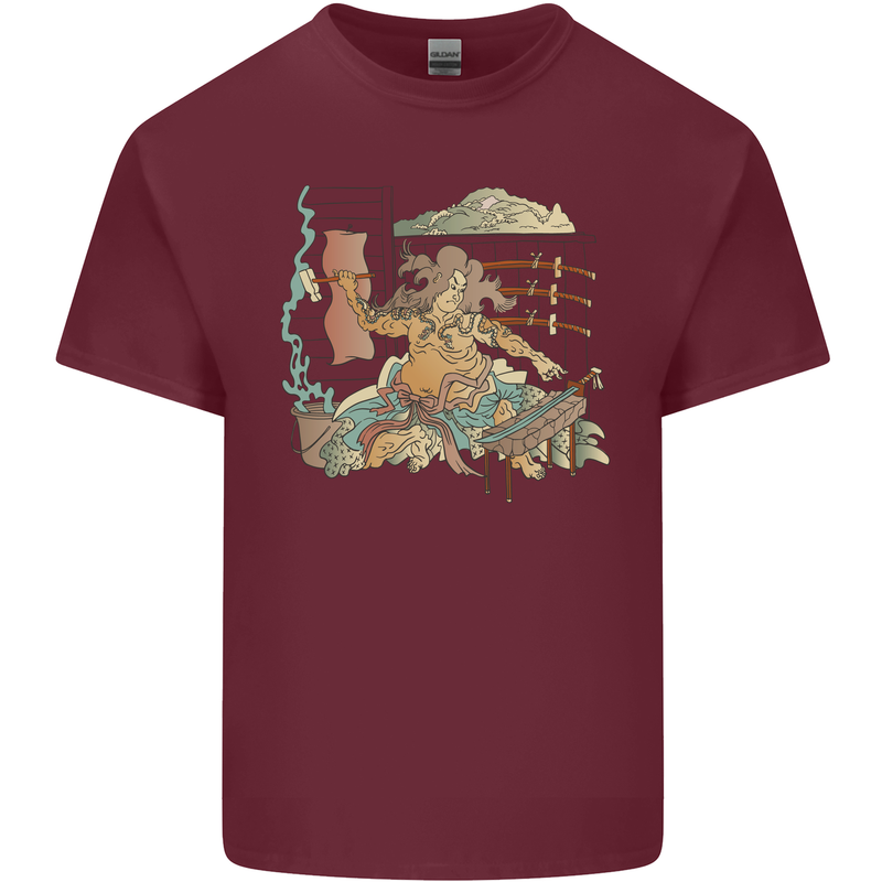 Katana Blacksmith Japanese Samurai Sword Mens Cotton T-Shirt Tee Top Maroon