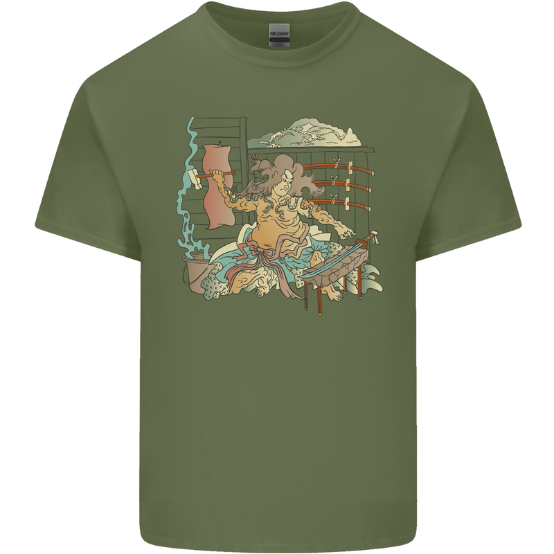Katana Blacksmith Japanese Samurai Sword Mens Cotton T-Shirt Tee Top Military Green