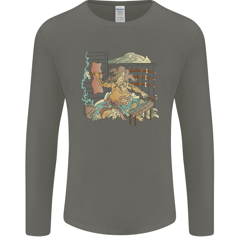 Katana Blacksmith Japanese Samurai Sword Mens Long Sleeve T-Shirt Charcoal