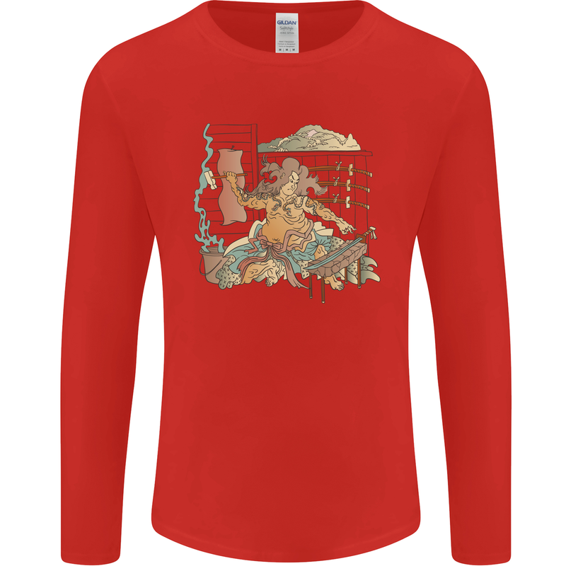 Katana Blacksmith Japanese Samurai Sword Mens Long Sleeve T-Shirt Red