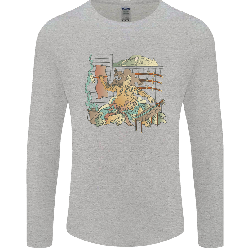 Katana Blacksmith Japanese Samurai Sword Mens Long Sleeve T-Shirt Sports Grey