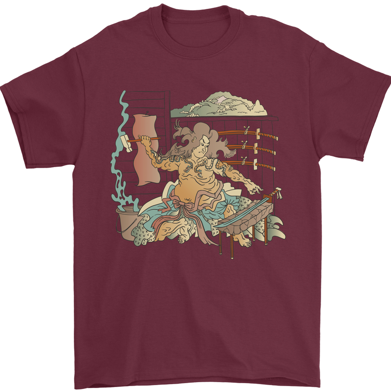 Katana Blacksmith Japanese Samurai Sword Mens T-Shirt 100% Cotton Maroon