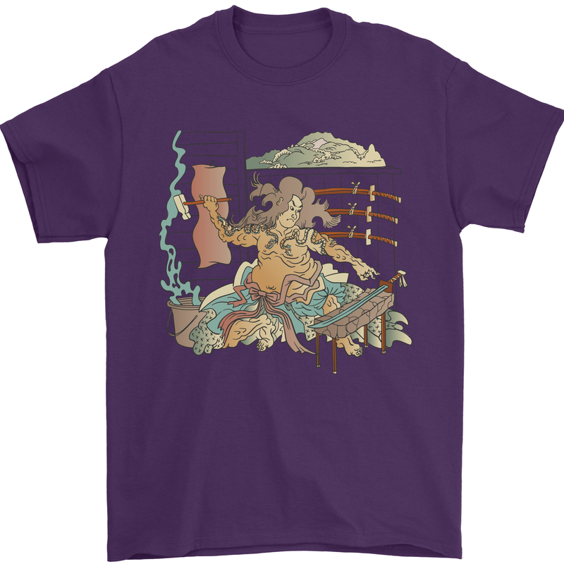 Katana Blacksmith Japanese Samurai Sword Mens T-Shirt 100% Cotton Purple