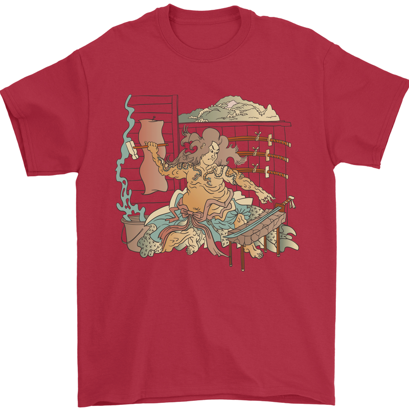 Katana Blacksmith Japanese Samurai Sword Mens T-Shirt 100% Cotton Red