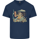 Katana Blacksmith Japanese Samurai Sword Mens V-Neck Cotton T-Shirt Navy Blue