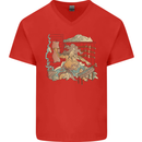 Katana Blacksmith Japanese Samurai Sword Mens V-Neck Cotton T-Shirt Red