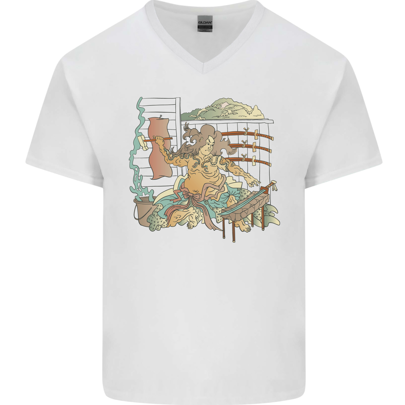 Katana Blacksmith Japanese Samurai Sword Mens V-Neck Cotton T-Shirt White