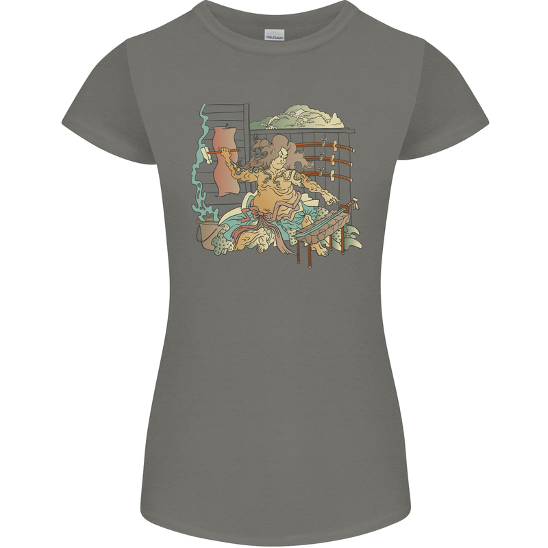Katana Blacksmith Japanese Samurai Sword Womens Petite Cut T-Shirt Charcoal
