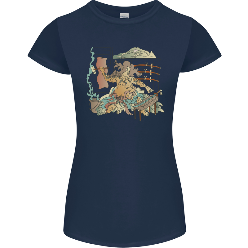 Katana Blacksmith Japanese Samurai Sword Womens Petite Cut T-Shirt Navy Blue