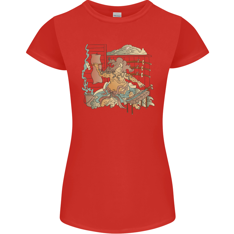 Katana Blacksmith Japanese Samurai Sword Womens Petite Cut T-Shirt Red