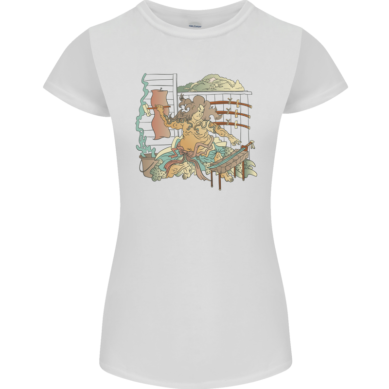 Katana Blacksmith Japanese Samurai Sword Womens Petite Cut T-Shirt White