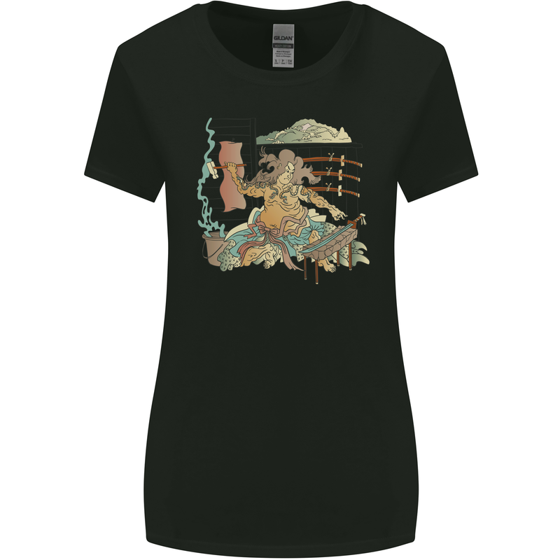 Katana Blacksmith Japanese Samurai Sword Womens Wider Cut T-Shirt Black