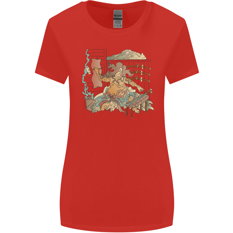 Katana Blacksmith Japanese Samurai Sword Womens Wider Cut T-Shirt Red