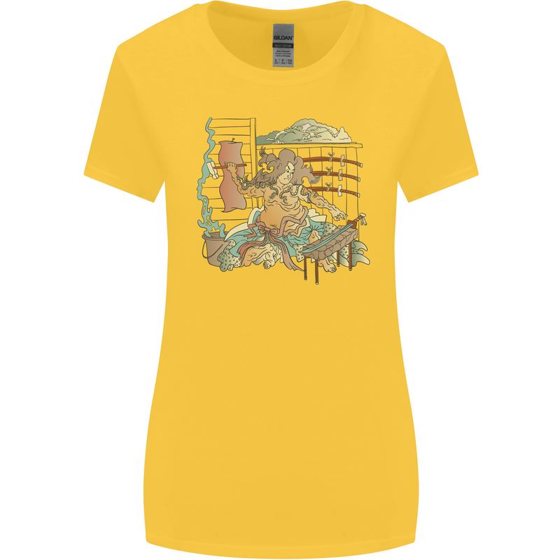 Katana Blacksmith Japanese Samurai Sword Womens Wider Cut T-Shirt Yellow