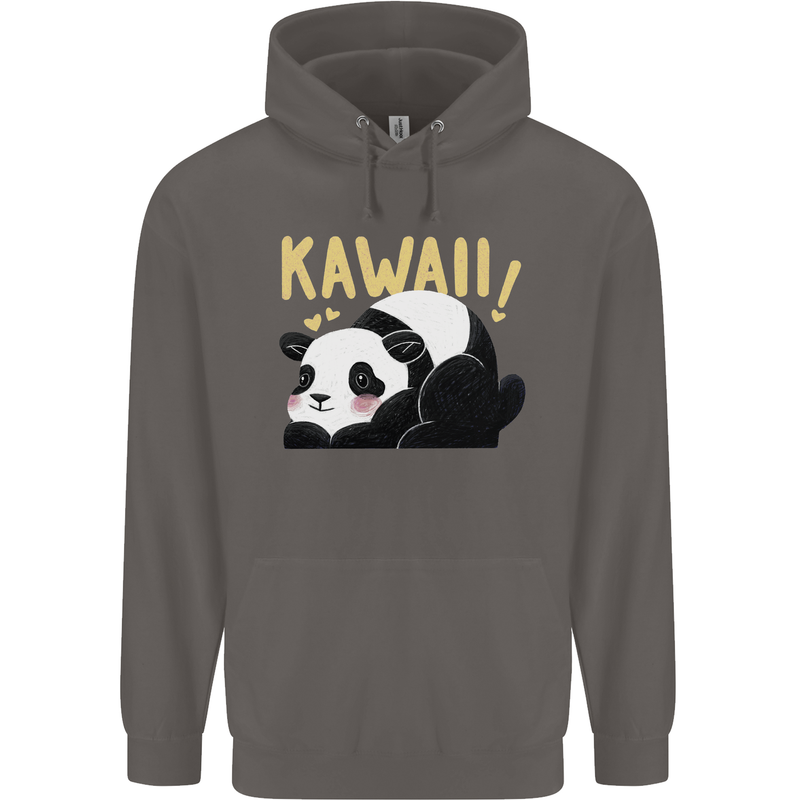 Kawaii Panda Bear Cute Mens 80% Cotton Hoodie Charcoal