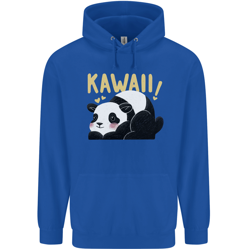 Kawaii Panda Bear Cute Mens 80% Cotton Hoodie Royal Blue