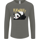 Kawaii Panda Bear Cute Mens Long Sleeve T-Shirt Charcoal
