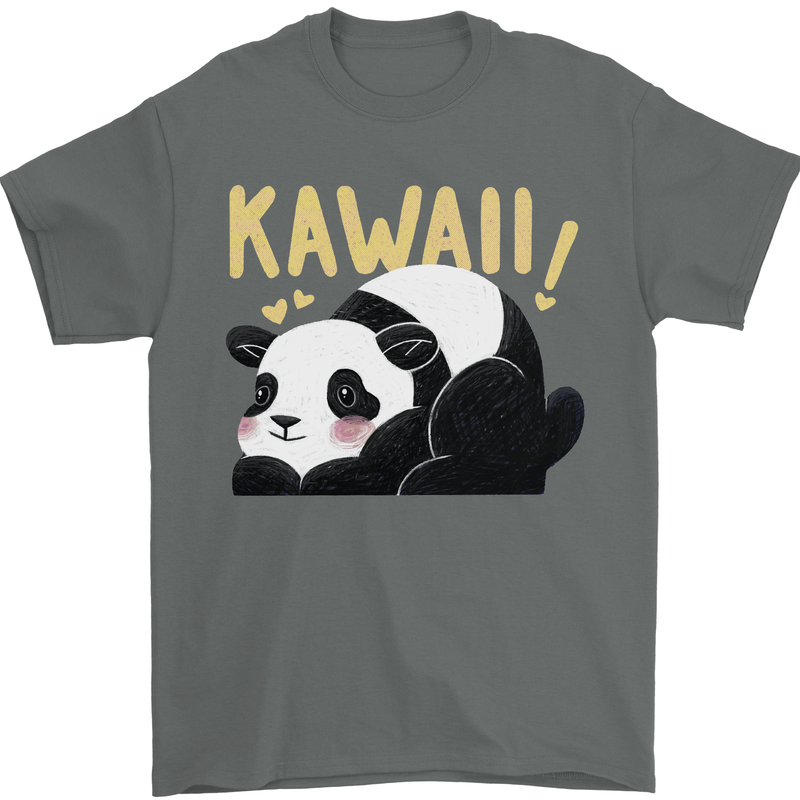 Kawaii Panda Bear Cute Mens T-Shirt 100% Cotton Charcoal