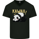 Kawaii Panda Bear Cute Mens V-Neck Cotton T-Shirt Black