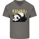 Kawaii Panda Bear Cute Mens V-Neck Cotton T-Shirt Charcoal