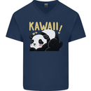 Kawaii Panda Bear Cute Mens V-Neck Cotton T-Shirt Navy Blue